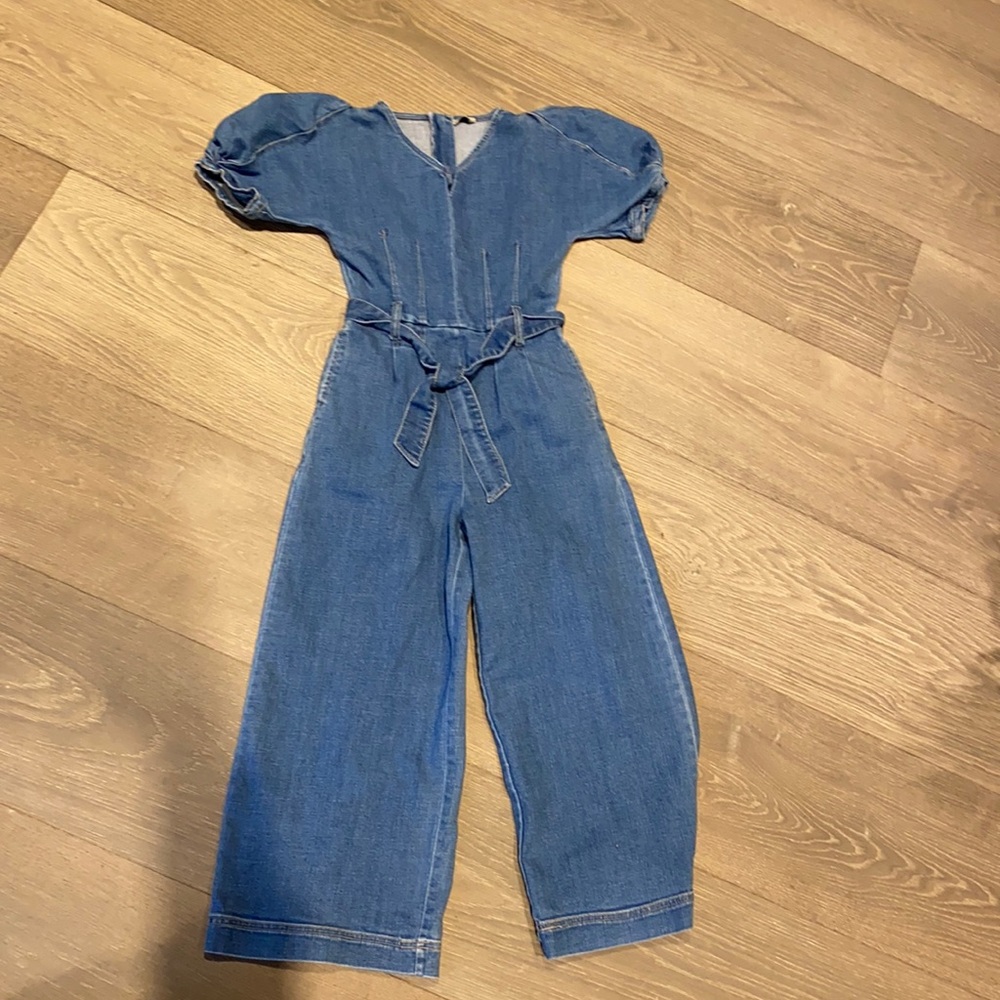 Habitual Girls size 12 denim jumper with belt. Wide leg.